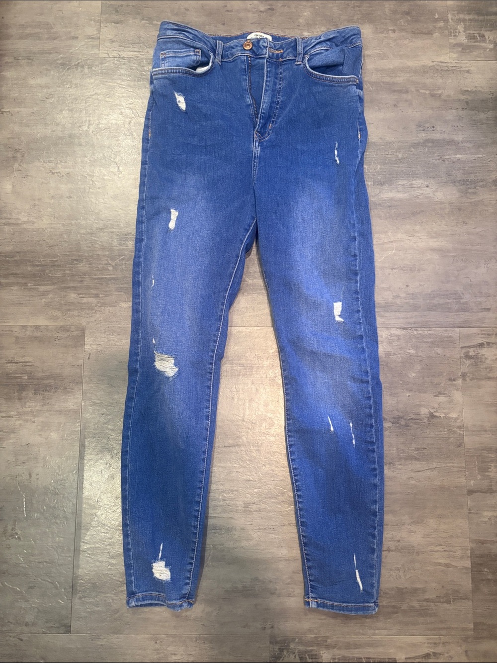 Forever 21 Distressed Skinny Jeans - Blue